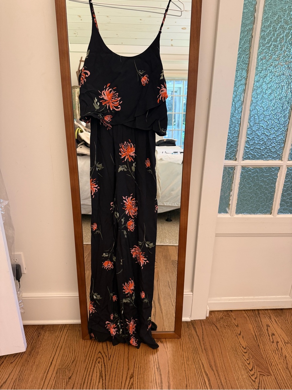 knot sisters Black Maxi Romper with Coral Floral Print